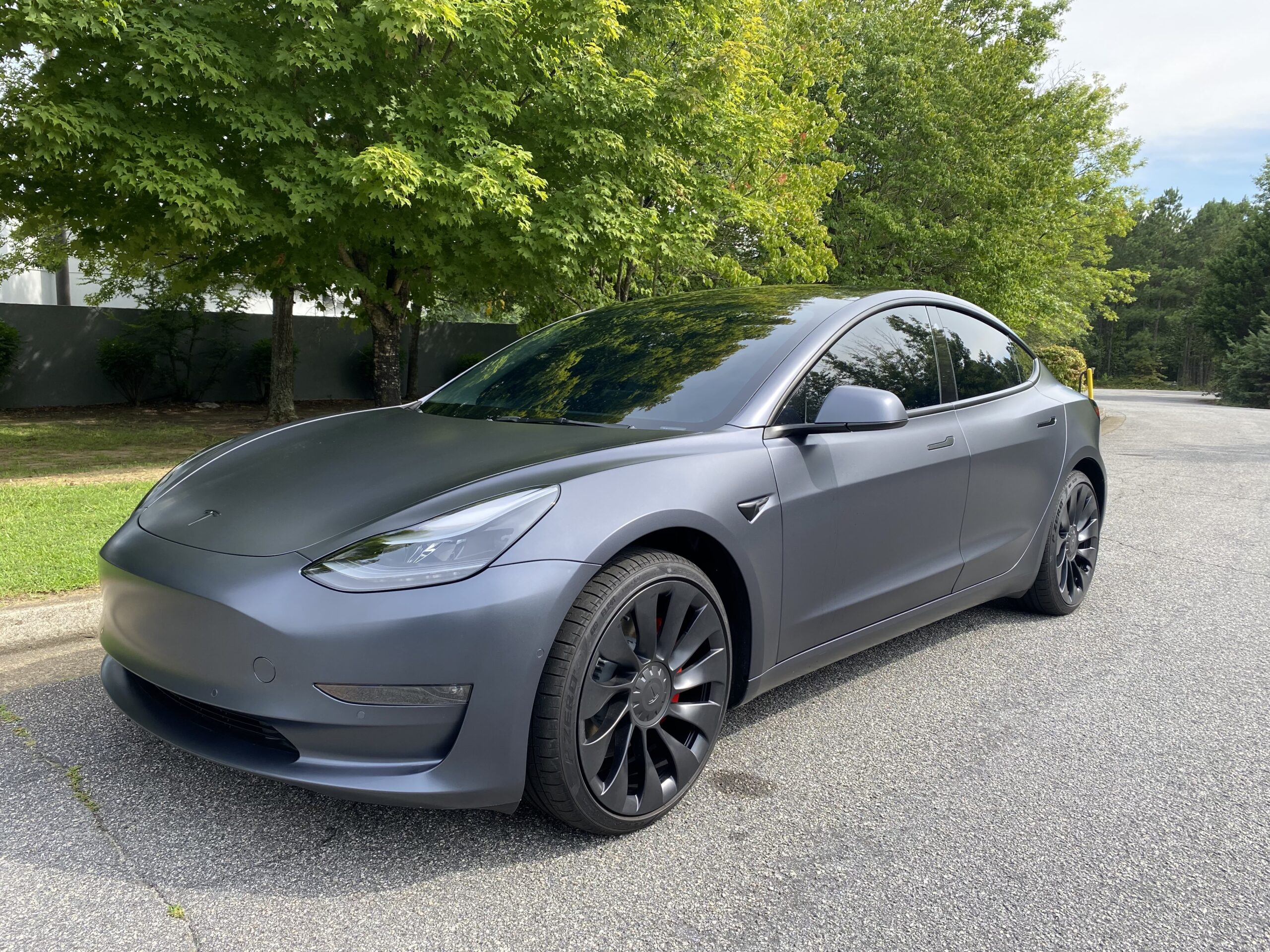 grey tesla with paint protection film